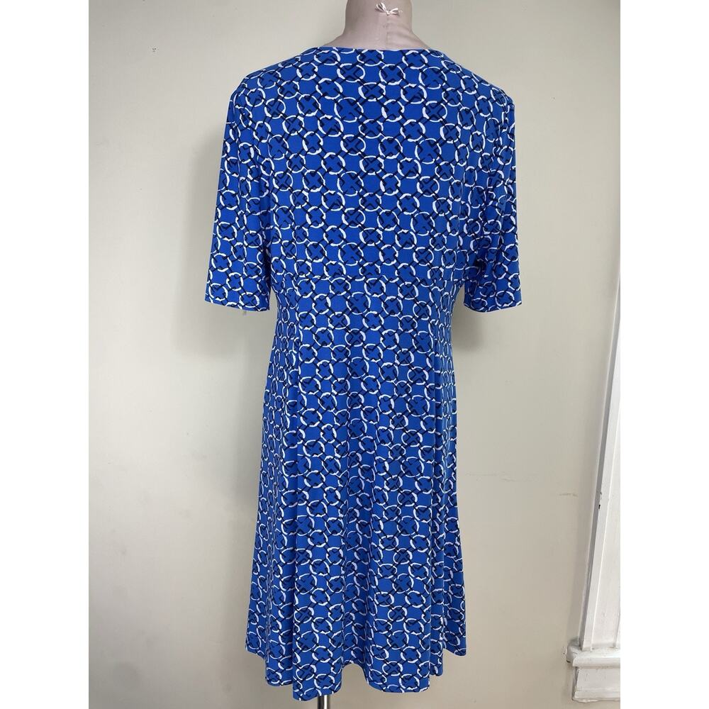 Chaps Ralph Lauren Blue Geometric Sheath Women Dress Preppy Office Casual Large - Picture 4 of 9